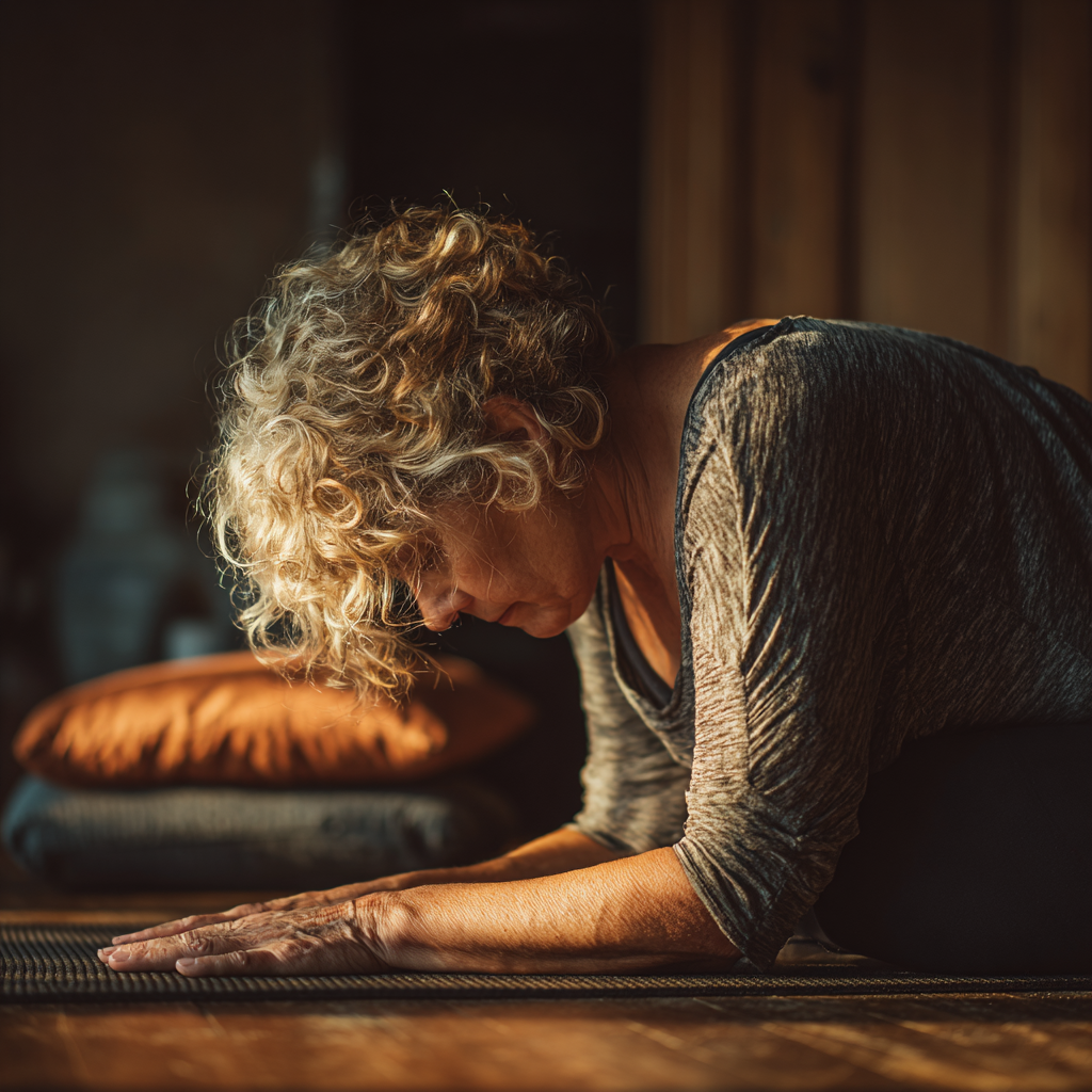 Pessoas maduras praticando yoga em ambiente sereno